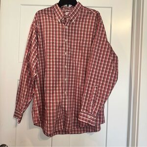 Brooks Brothers Non-iron Button Down Shirt Pink Red White plaid XL